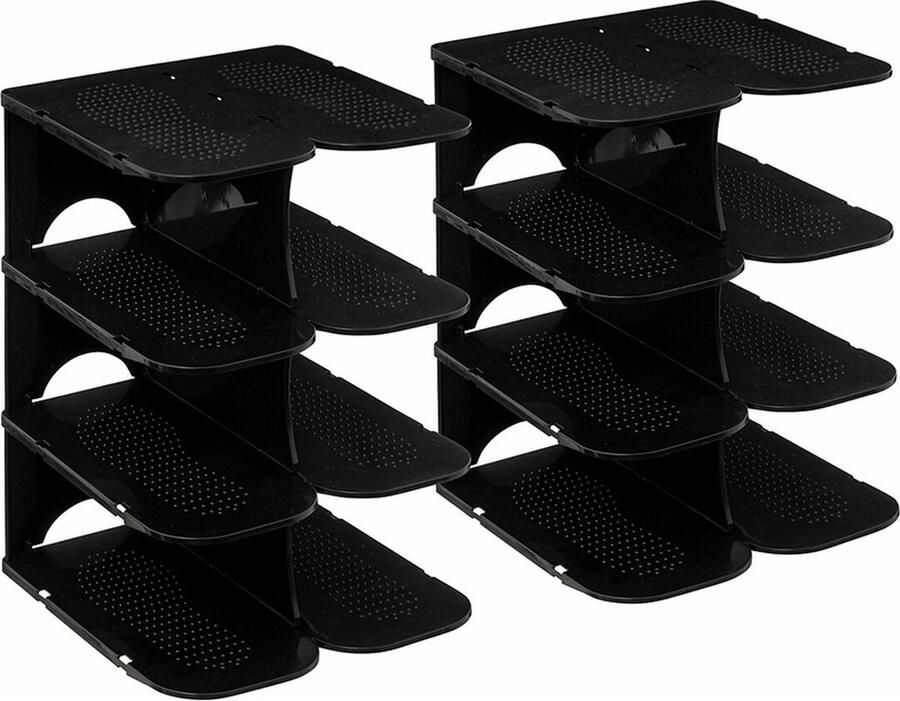 5five Schoenenrek 2x verticaal stapelbaar zwart kunststof 27 x 25 x 38 cm ruimtebesparend opbergruimte
