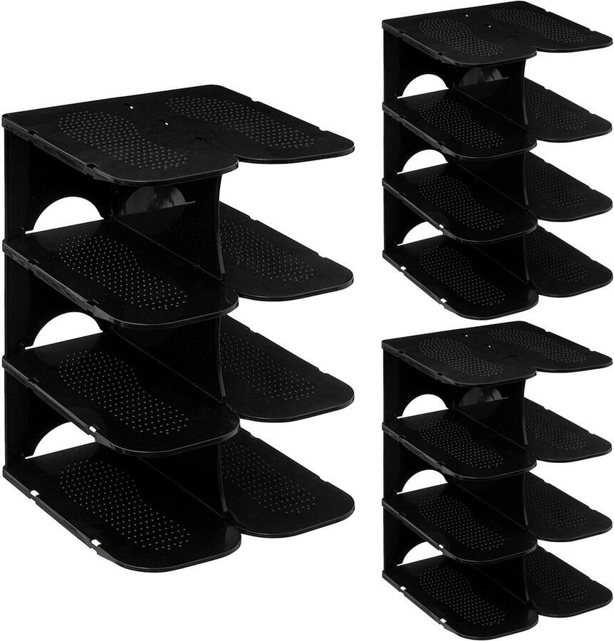 5five Schoenenrek verticaal stapelbaar zwart kunststof 27 x 25 x 38 cm voor 12x paar schoenen ruimtebesparend opbergruimte