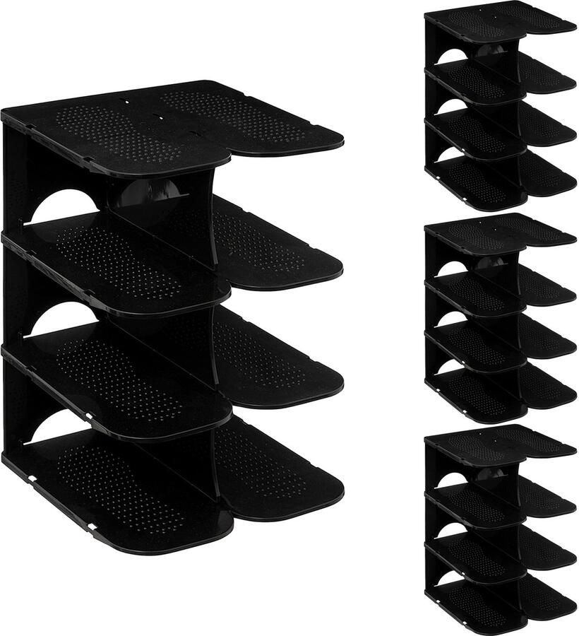 5five Schoenenrek verticaal stapelbaar zwart kunststof 27 x 25 x 38 cm voor 16x paar schoenen ruimtebesparend opbergruimte