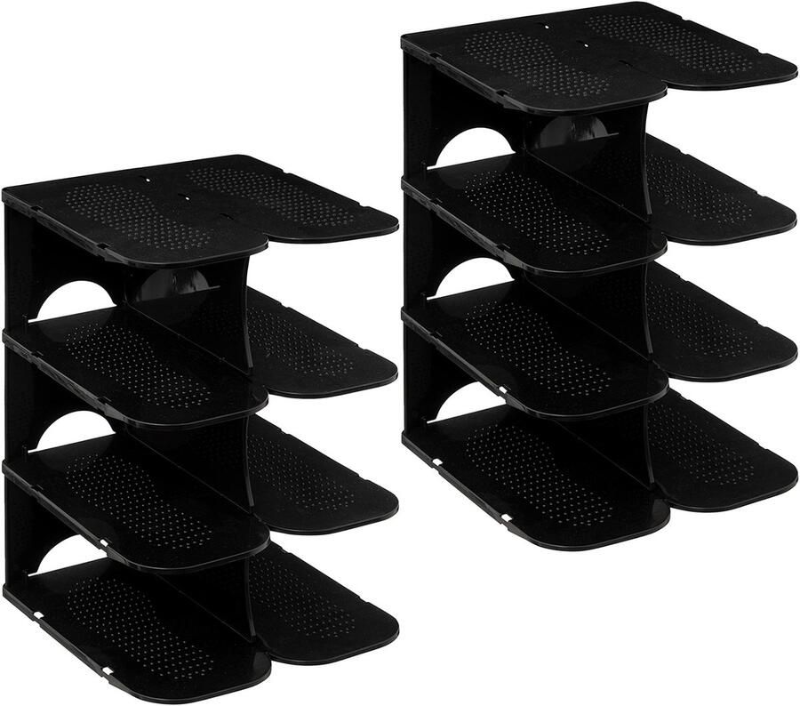 5five Schoenenrek verticaal stapelbaar zwart kunststof 27 x 25 x 38 cm voor 8x paar schoenen ruimtebesparend opbergruimte