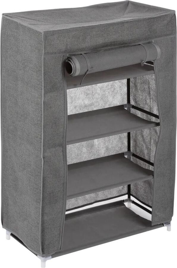 5five Schoenenrek schoenenkast grijs 8x paar schoenen kunststof 59 x 29 x 89 cm mobiele kast afsluitbaar