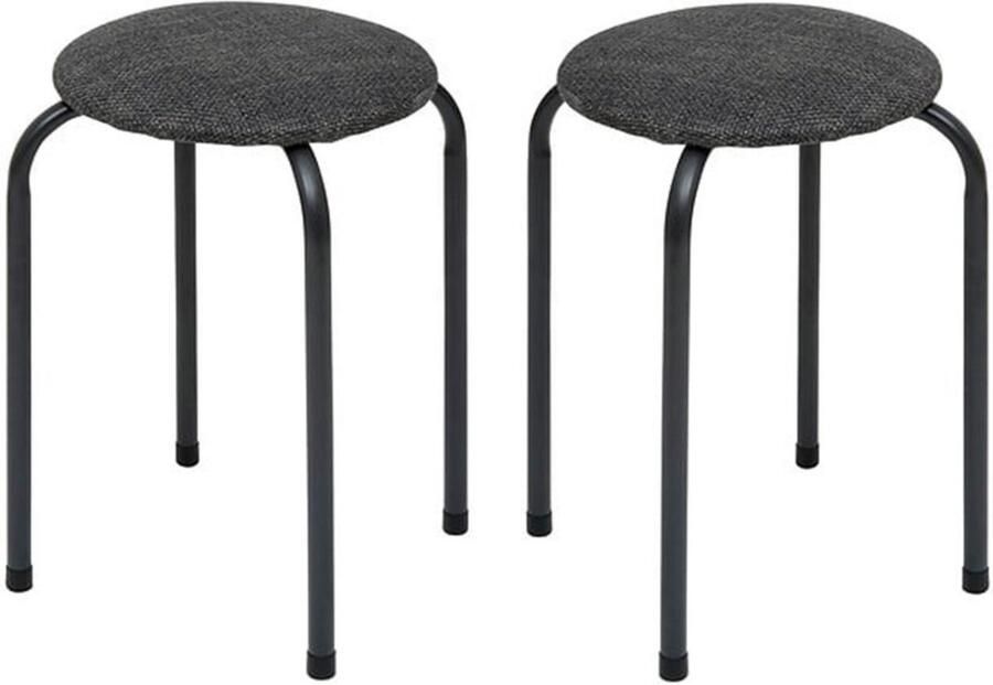 5five Stapelbaar zit krukje Fierra 2x metaal polyester antraciet D38 x H46 cm extra stoelen binnen buiten Stapelbaar