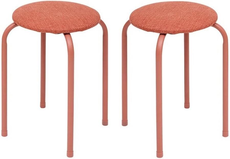 5five Stapelbaar zit krukje Fierra 2x metaal polyester donkerroze D38 x H46 cm extra stoelen binnen buiten Stapelbaar