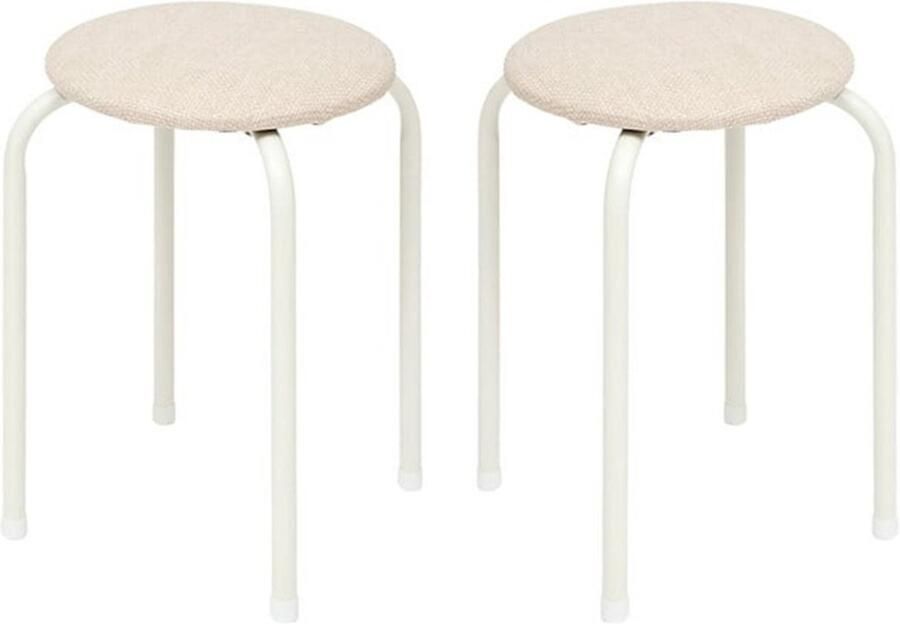 5five Stapelbaar zit krukje Fierra 2x metaal polyester wit D38 x H46 cm extra stoelen binnen buiten Stapelbaar