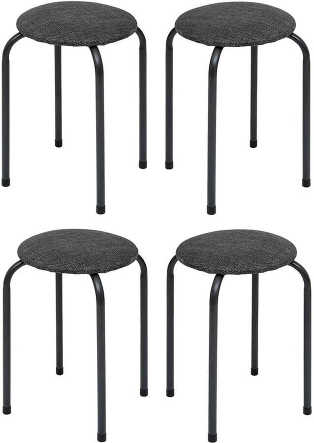 5five Stapelbaar zit krukje Fierra 4x metaal polyester antraciet D38 x H46 cm extra stoelen binnen buiten Stapelbaar