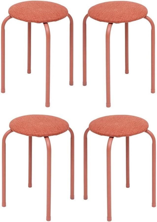 5five Stapelbaar zit krukje Fierra 4x metaal polyester donkerroze D38 x H46 cm extra stoelen binnen buiten Stapelbaar