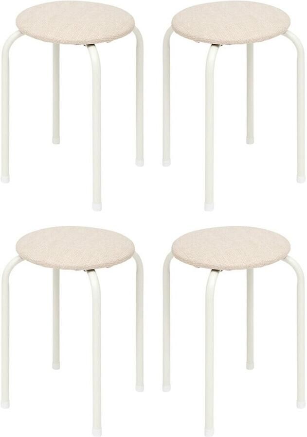 5five Stapelbaar zit krukje Fierra 4x metaal polyester wit D38 x H46 cm extra stoelen binnen buiten Stapelbaar