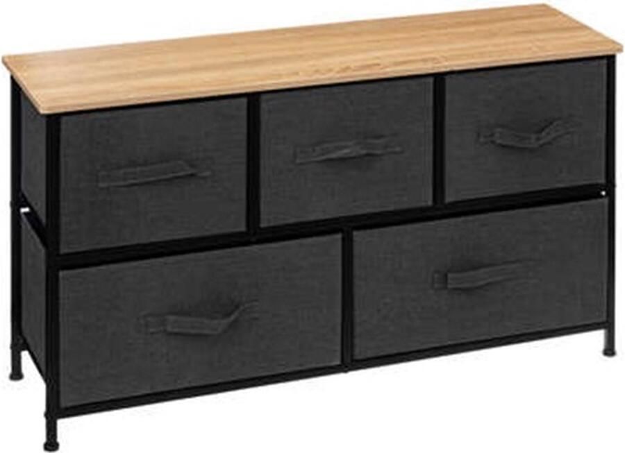 5five Opbergmandkastje badkamerkast 5x manden 100 x 30 x 55 cm metaal hout stof donkergrijs