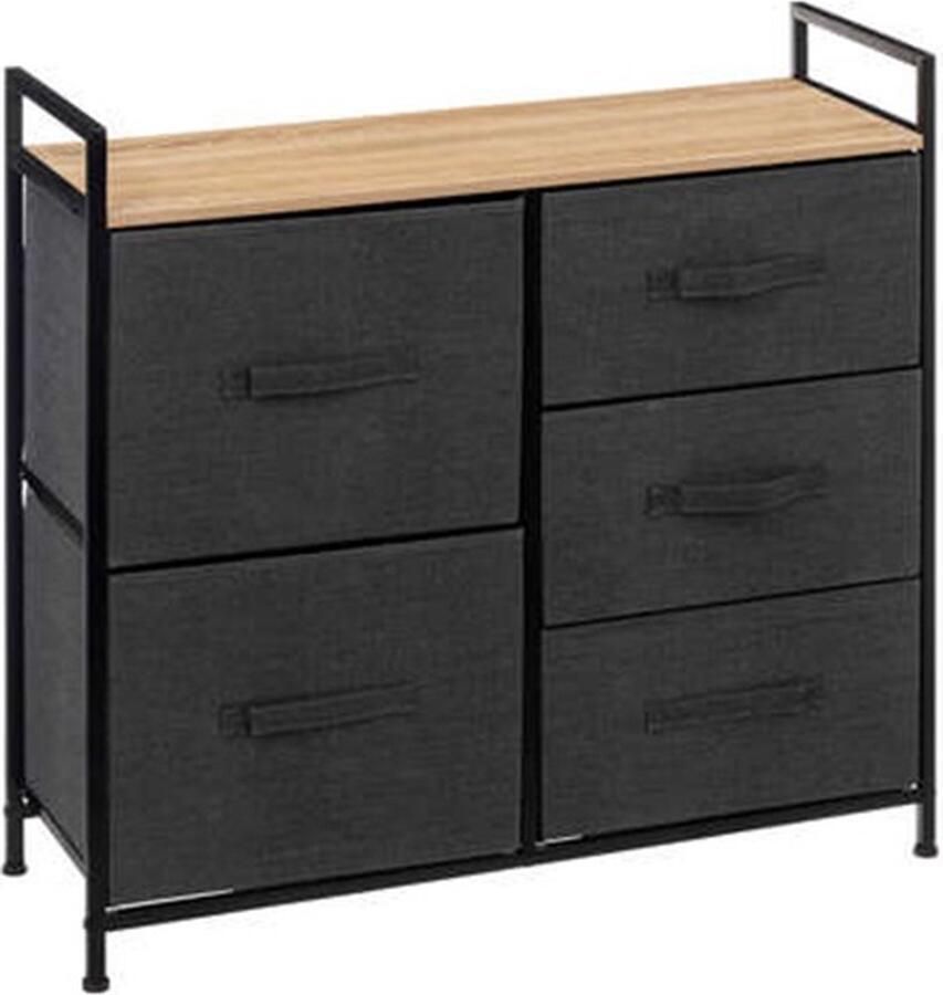 5five Opbergmandkastje badkamerkast 5x manden 83 x 29 x 77 cm metaal hout stof donkergrijs