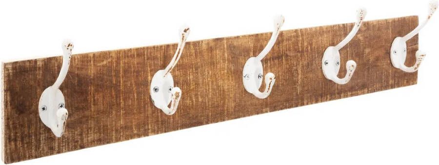5five Atmosphera Kapstok rek wand muur bruin 5 ophanghaken 10 knoppen Mango hout Metaal B74 x H15 cm