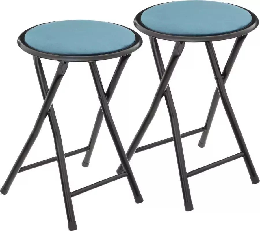 5Five Bijzet krukje stoel 2x Opvouwbaar blauw fluweel 29 x 45 cm Bijzettafels - Foto 1