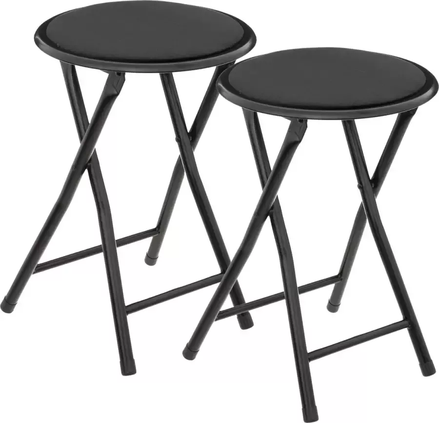 5Five Bijzet krukje stoel 2x Opvouwbaar zwart fluweel 29 x 45 cm Bijzettafels - Foto 1