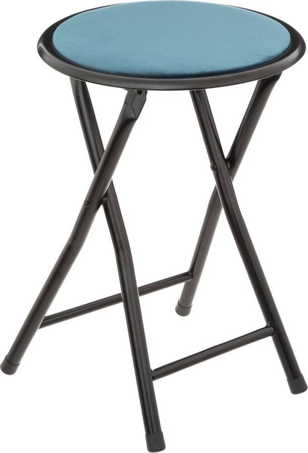 5Five Bijzet krukje stoel Opvouwbaar blauw fluweel 29 x 45 cm Bijzettafels