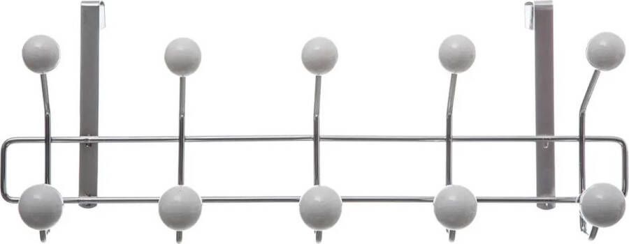 5five Deur ophang kapstok met 10 ophanghaken knoppen zilver wit B44 x H17 cm metaal kunststof
