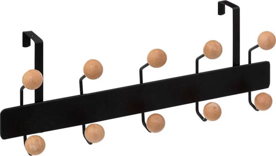 5five Deur ophang kapstok met 10 ophanghaken knoppen zwart beige B44 x H17 cm metaal hout