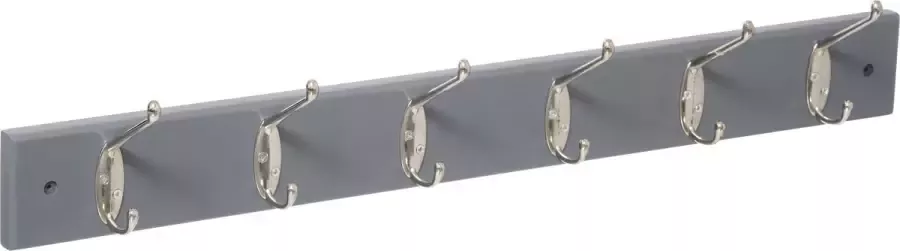 5five Kapstok rek voor wand muur grijs 6 ophanghaken knoppen MDF ijzer 58 x 9 cm