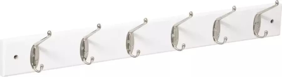5five Kapstok rek voor wand muur wit 6 ophanghaken knoppen MDF ijzer 58 x 9 cm