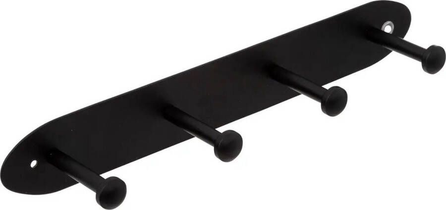 5five Kapstok rek voor wand muur zwart 4x ophanghaken knoppen metaal B35 x H5 cm