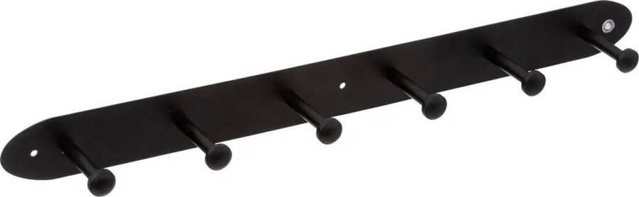 5five Kapstok rek voor wand muur zwart 6x ophanghaken knoppen metaal B55 x H5 cm