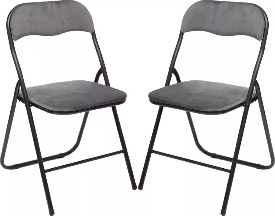 5Five Klapstoel met fluweel zitting 2x stuks grijs 44 x 48 x 79 cm metaal Klapstoelen