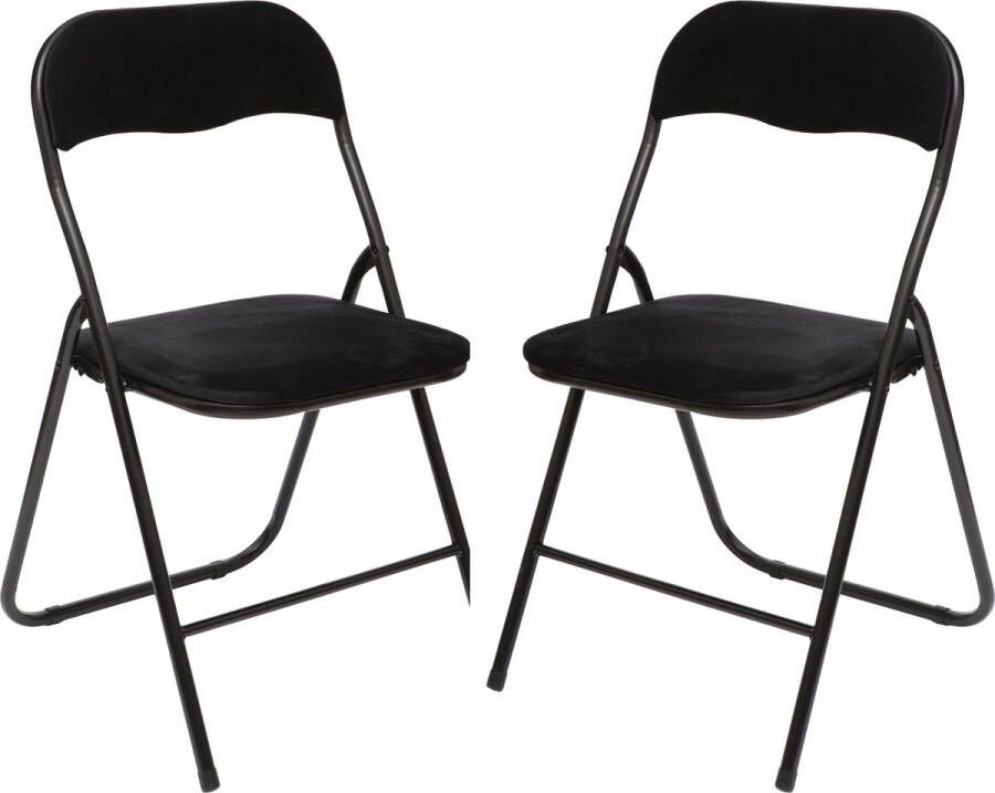 5five Klapstoel met fluweel zitting 4x stuks zwart antraciet metaal inklapbaar - Foto 3