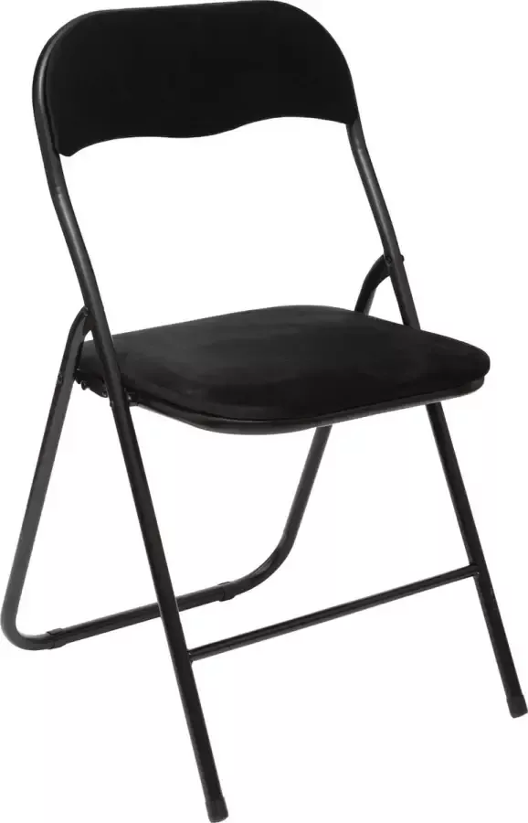 5five Klapstoel met fluweel zitting zwart 44 x 48 x 79 cm metaal Bijzet stoelen Inklapbaar - Foto 1