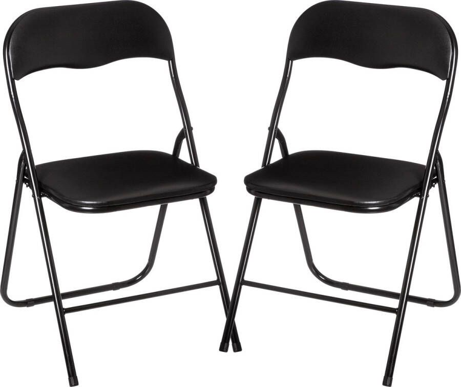 5five Klapstoel met pvc zitting 4x stuks zwart 44 x 48 x 79 cm metaal Bijzet stoelen Inklapbaar