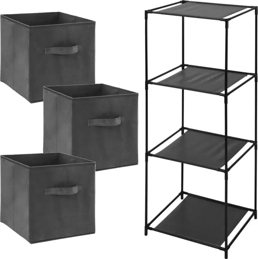 5Five Opbergrek Smartrack met 3x mandjes stof donkergrijs 34 x 98 cm Opbergkastjes