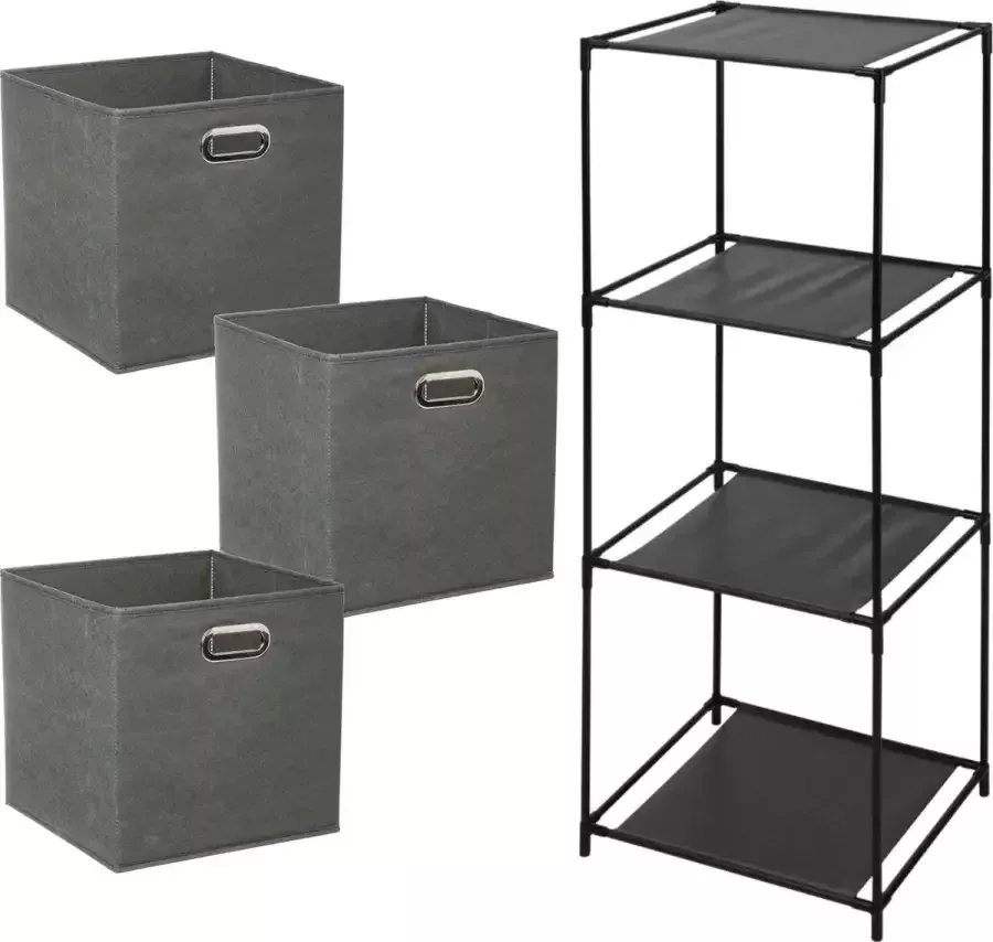 5Five Opbergrek Smartrack met 3x mandjes stof grijs groen 34 x 98 cm Opbergkastjes - Foto 1