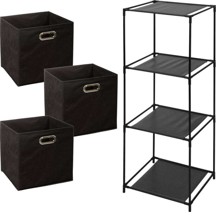 Bathroom Solutions Storage Solutions Opbergrek Smartrack met 3x mandjes stof zwart 34 x 104 cm Opbergkastjes