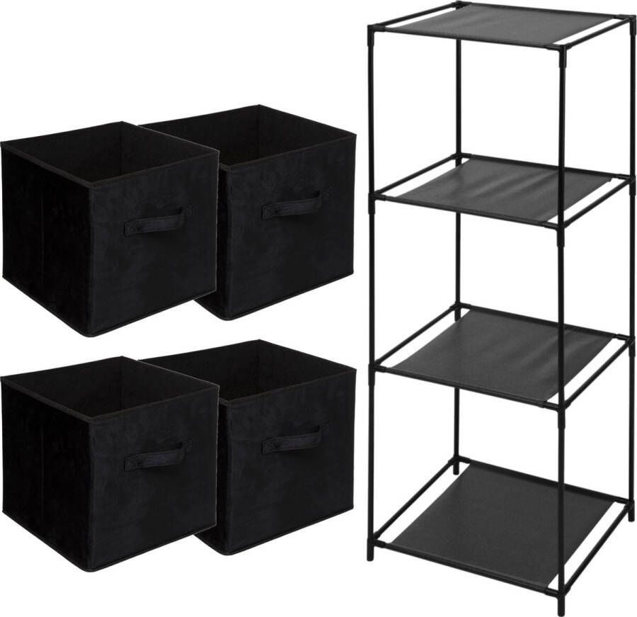 5Five Opbergrek Smartrack met 4x mandjes stof zwart 34 x 98 cm Opbergkastjes - Foto 1