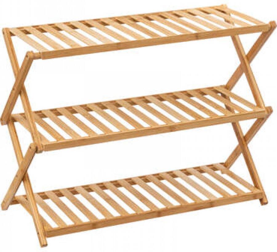 5Five Opvouwbaar Schoenenrek van Bamboe 3 Niveaus Naturel
