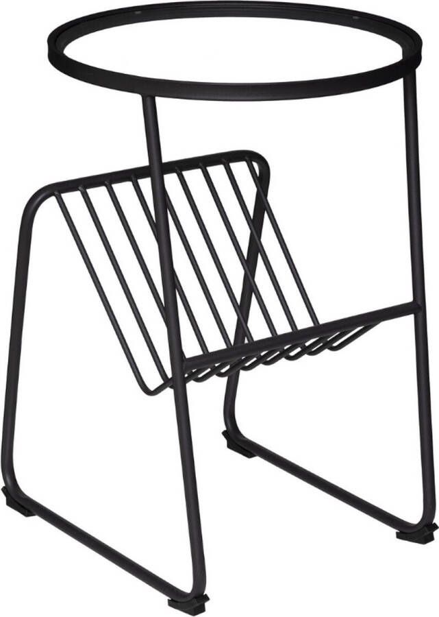 5Five Premium Zwarte Metalen Salontafel met Glazen Blad en Tijdschriftenrek Een Stijlvolle Klassieker (D 46 cm x H 66 5 cm)