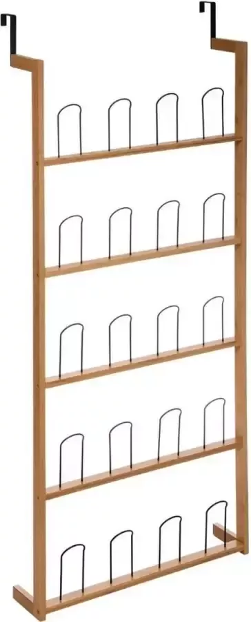 5five Schoenenrek voor aan de deur bruin 10 paar schoenen 57 5 x 140 5 cm van bamboe hout Schoenen opbergen Schoenenrekken