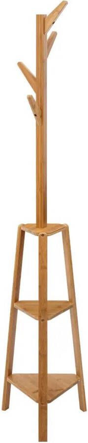 5Five Kapstok met 3 planken Bamboe 4 Haken Kledinghanger Staande kapstok H177 CM