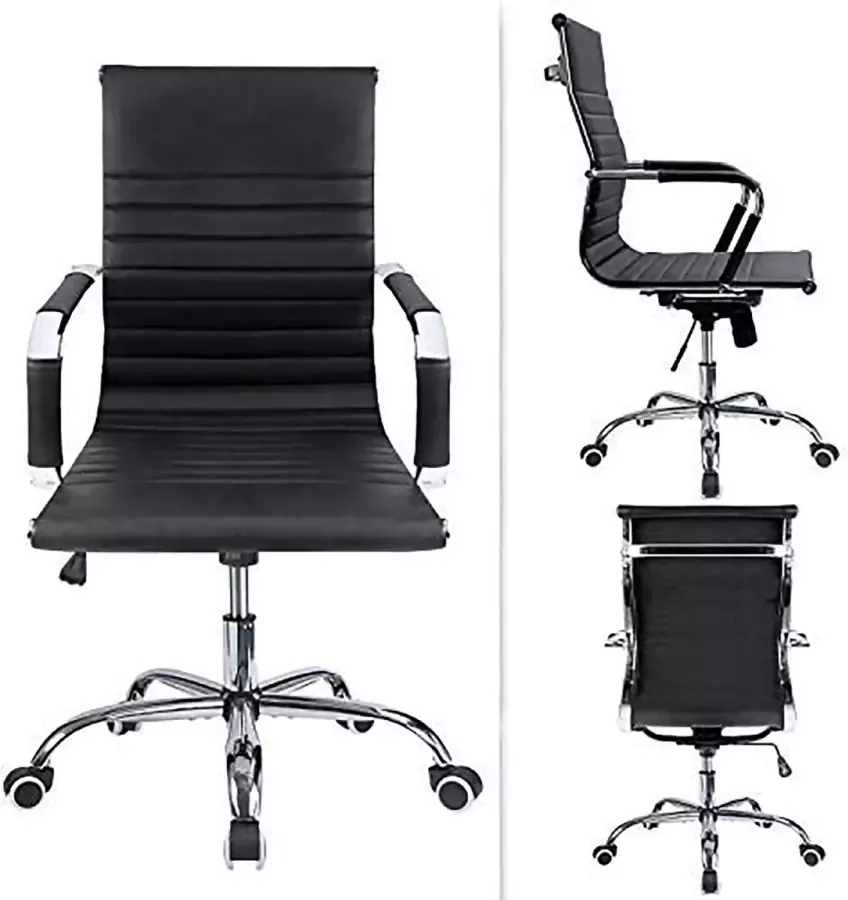 7 24 Sale Olavo Zwart Ergonomisch Bureaustoel PU Leren Zitting Met Chroom Onderstel