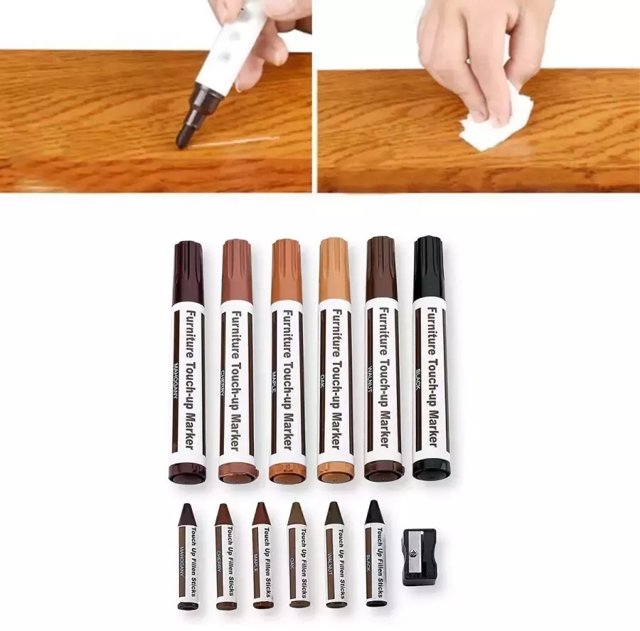 A&K Meubel Reparatie Stiften Houten Meubelreparatie en Meubelkrijt Set Markers Kleurpotloden Puntenslijper Meubelstiften