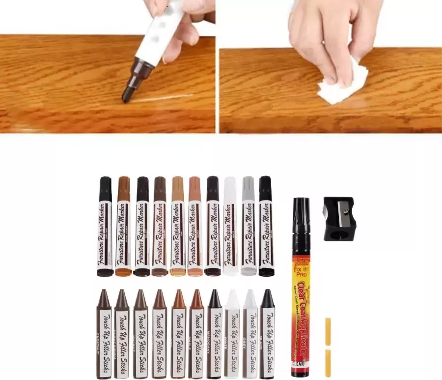 A&K Premium Meubel Reparatie Stiften Houten Meubelreparatie en Meubelkrijt Set Markers Kleurpotloden Puntenslijper Meubelstiften