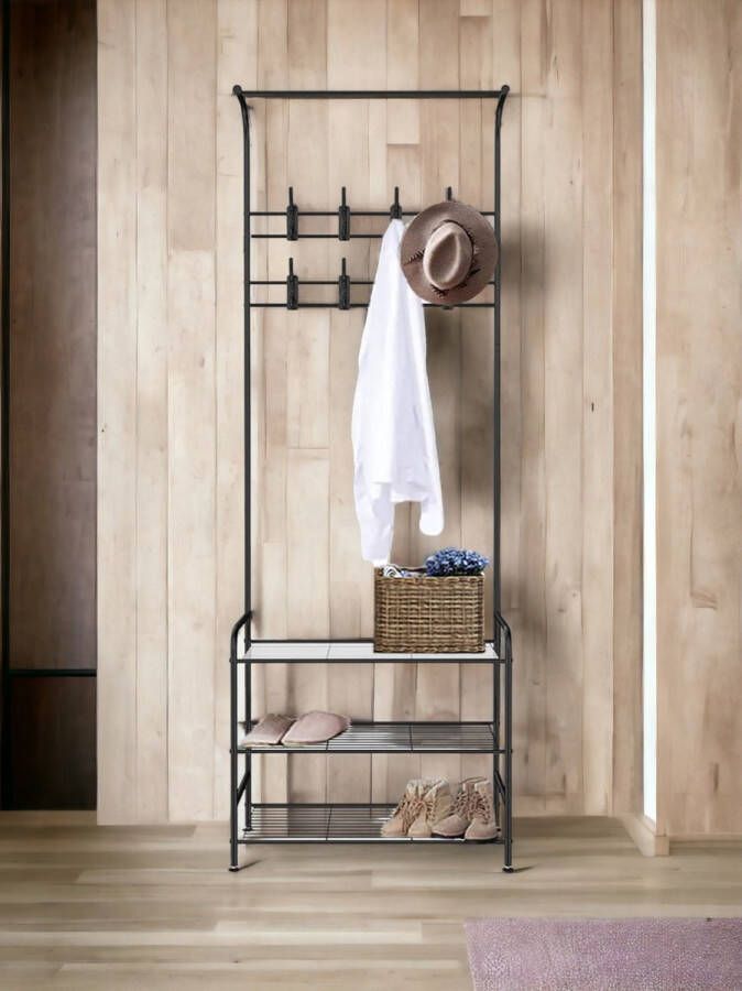 A&Z FACNY A&Z FANCY Kapstok Garderoberek Kledingrek Schoenenrek Opbergrek Zwart 30x66x190 CM