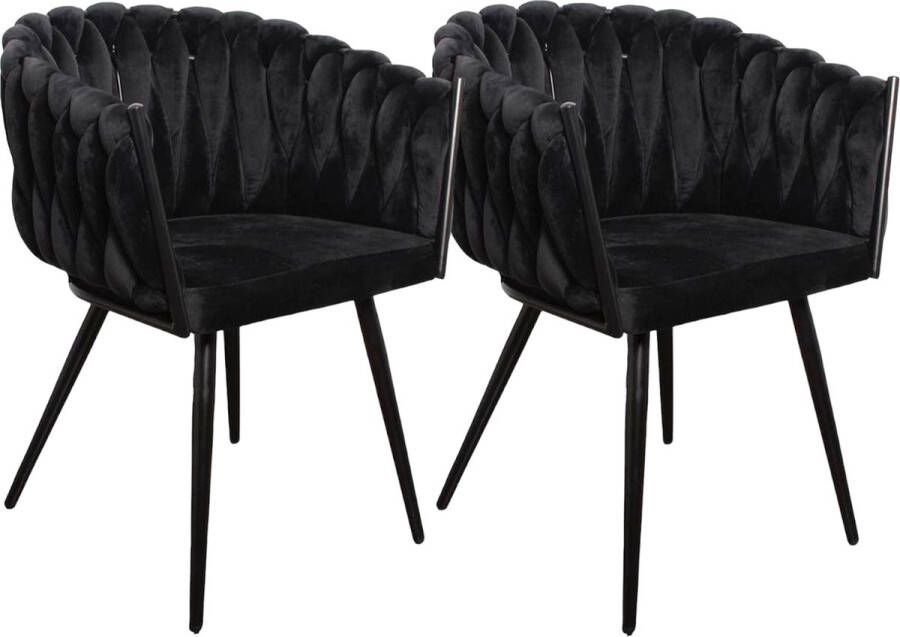 A&Z fancy Stoel Eetkamerstoelen 54x60x78cm Set van 2 stoelen -Valentijn cadeau Wave chair – Velvet – Zwart - Foto 2