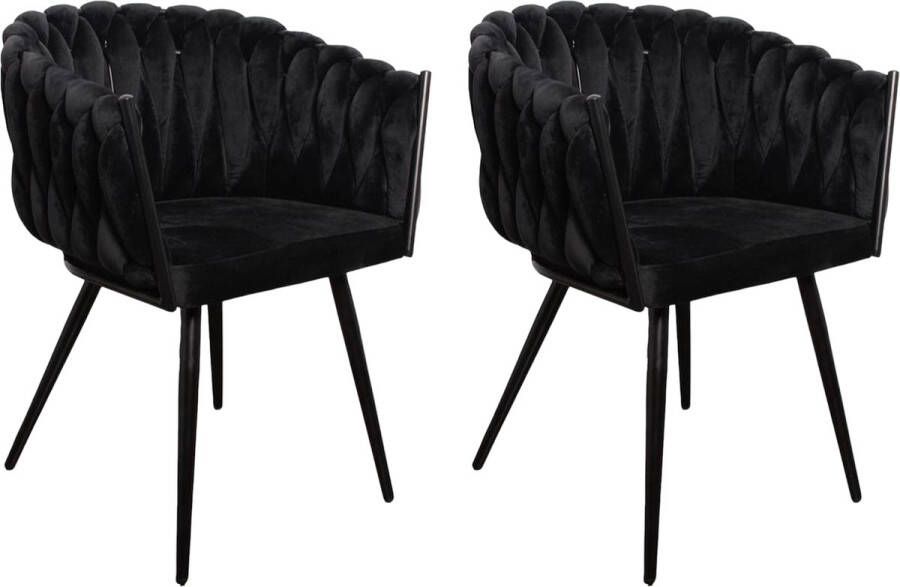 A&Z fancy Stoel Eetkamerstoelen 54x60x78cm Set van 2 stoelen -Valentijn cadeau Wave chair – Velvet – Zwart