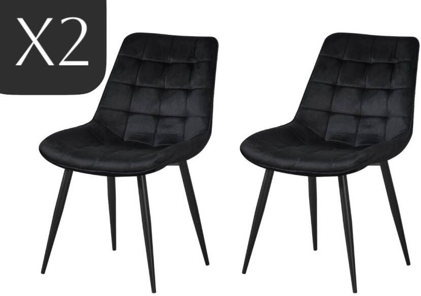 A&Z fancy Stoel Eetkamerstoelen Set van 2 stoelen 40x46x85CM Met armleuning Fluweel Velvet Industrieel Zwart
