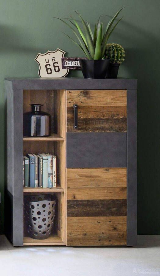 A-Meubel IJzendijke Bergkast Klein Opbergkast met Deur Bergkast met Legplanken en Deuren Woonkamer Kast Industrieel 87 x 34 x 118 cm