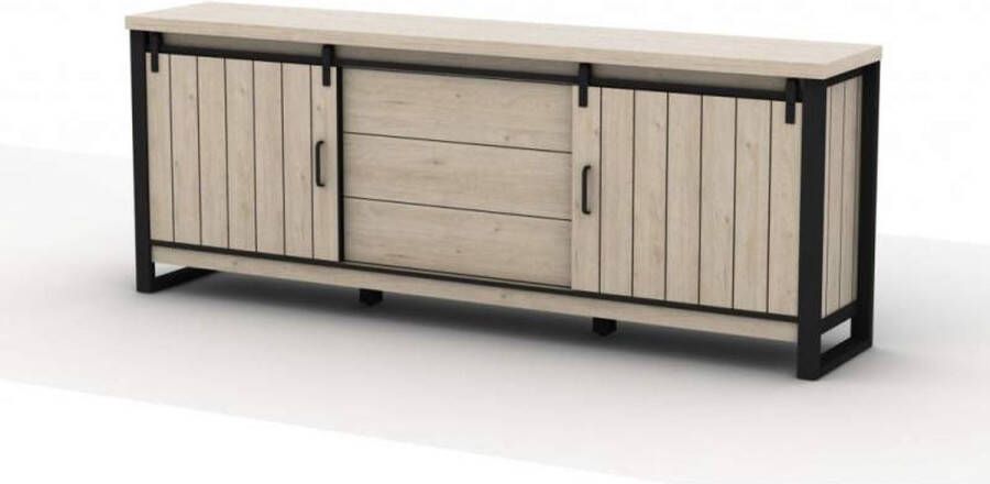 A-Meubel Dressoir Twello 225 x 44 x 85 cm Woonkamer kast – Houtlook 2 schuifdeuren 3 lades