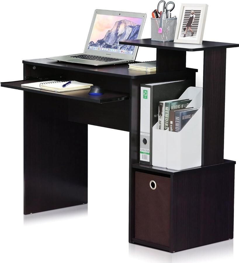 Aa computerbureau gamingtafel computer thuisbureau met display stand donker walnoot 40 x 100 08 x 86 61 cm