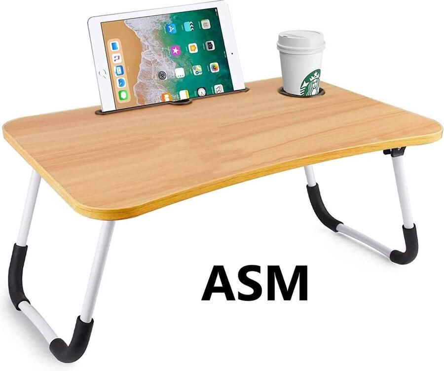 Aayan Duurzame en stijlvolle opvouwbare laptoptafel met beker- en tablethouders 48727