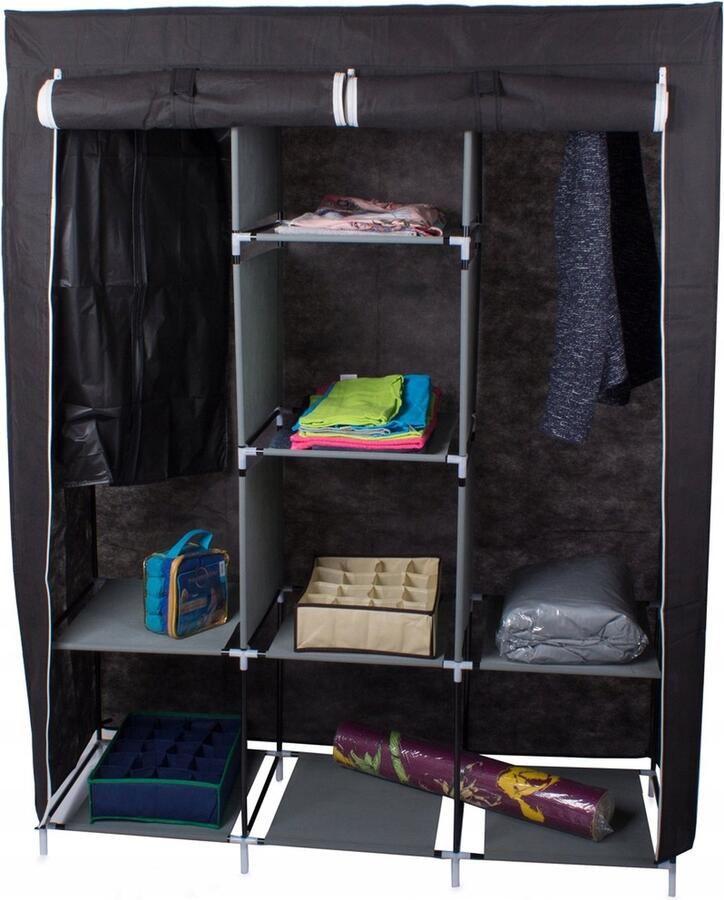 Aayan Garderobekast Kledingkast Kleerkast in Stof en Metaal Opvouwbaar