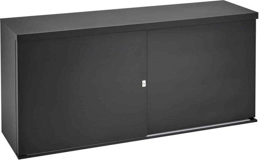 ABC Kantoormeubelen Lage schuifdeurkast 72 50x166x40 Zwart met topblad Noten Hickory
