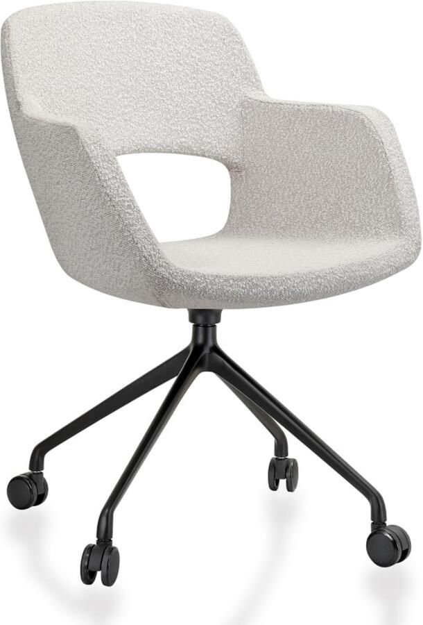 ABC Kantoormeubelen Vergaderstoel Taro in bouclé stoffering Antraciet met kruisvoet op wielen