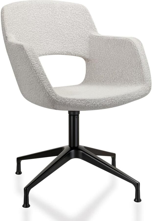 ABC Kantoormeubelen Vergaderstoel Taro in bouclé stoffering Creme met spinvoet